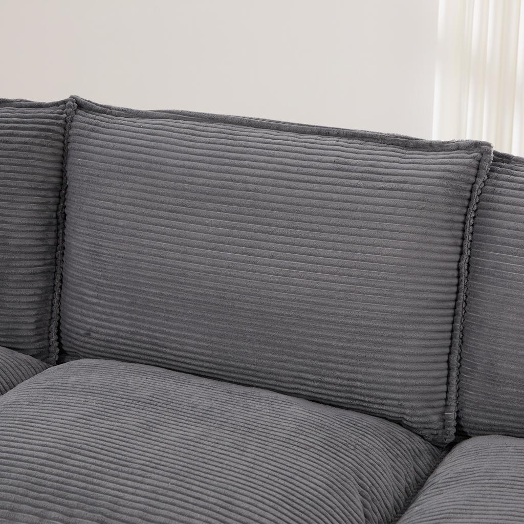 Modular Corduroy Sofa for 2 People with Wide Seat, Ergonomic Design, High-Density Foam Padding, USB-C Port. Ideal for Living Room. Dark Gray