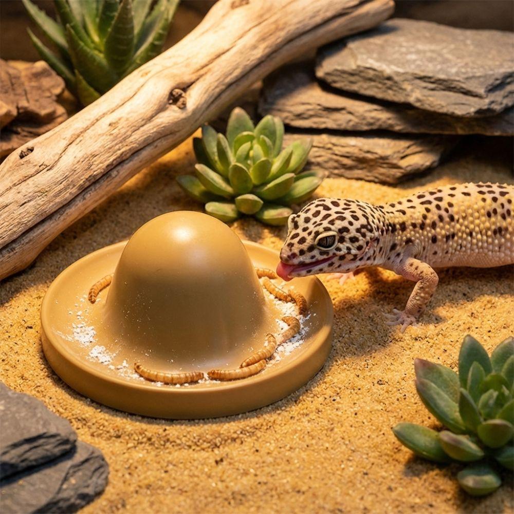 Plastic Reptile Feeder Bowl Round Reptile Water Pot Easy-Clean Feeder Ledge for Amphibians