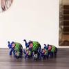 Последовательность слонов 7 предметов Канха Джи Пуджа Комната и подарочный предмет для дома Декоративный экспонат - 10 см  (Папье-маше, темно-синее)
