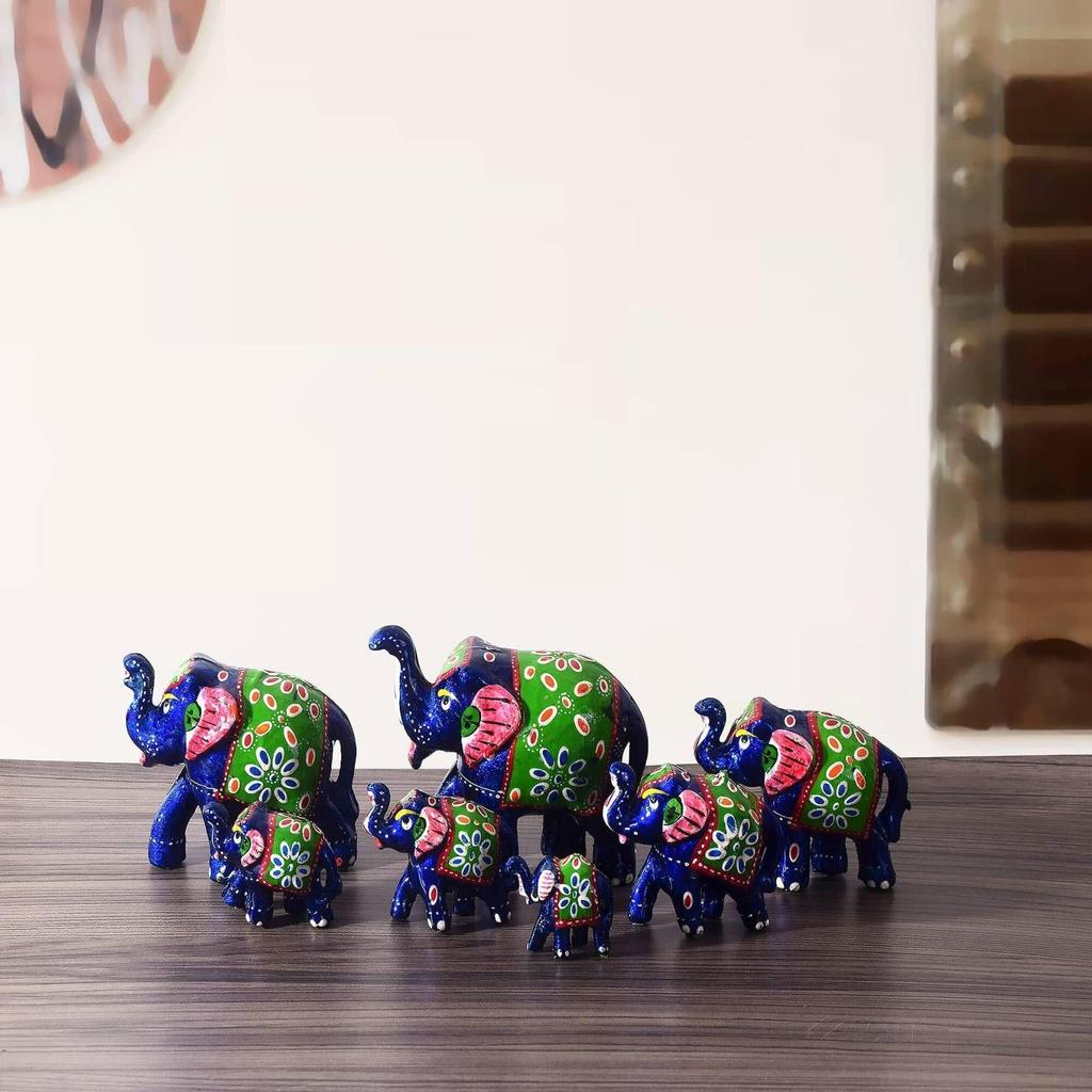 Elephant Sequence 7 Pieces Kanha Ji Pooja Room & Gifted Item For Home Decorative Showpiece - 10 Cm  (Paper Mache, Dark Blue)