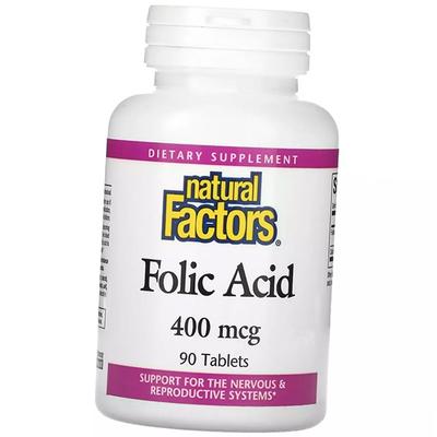 Фолат, Фолиевая кислота, Folic Acid 400, Natural Factors  90таб (36406046)