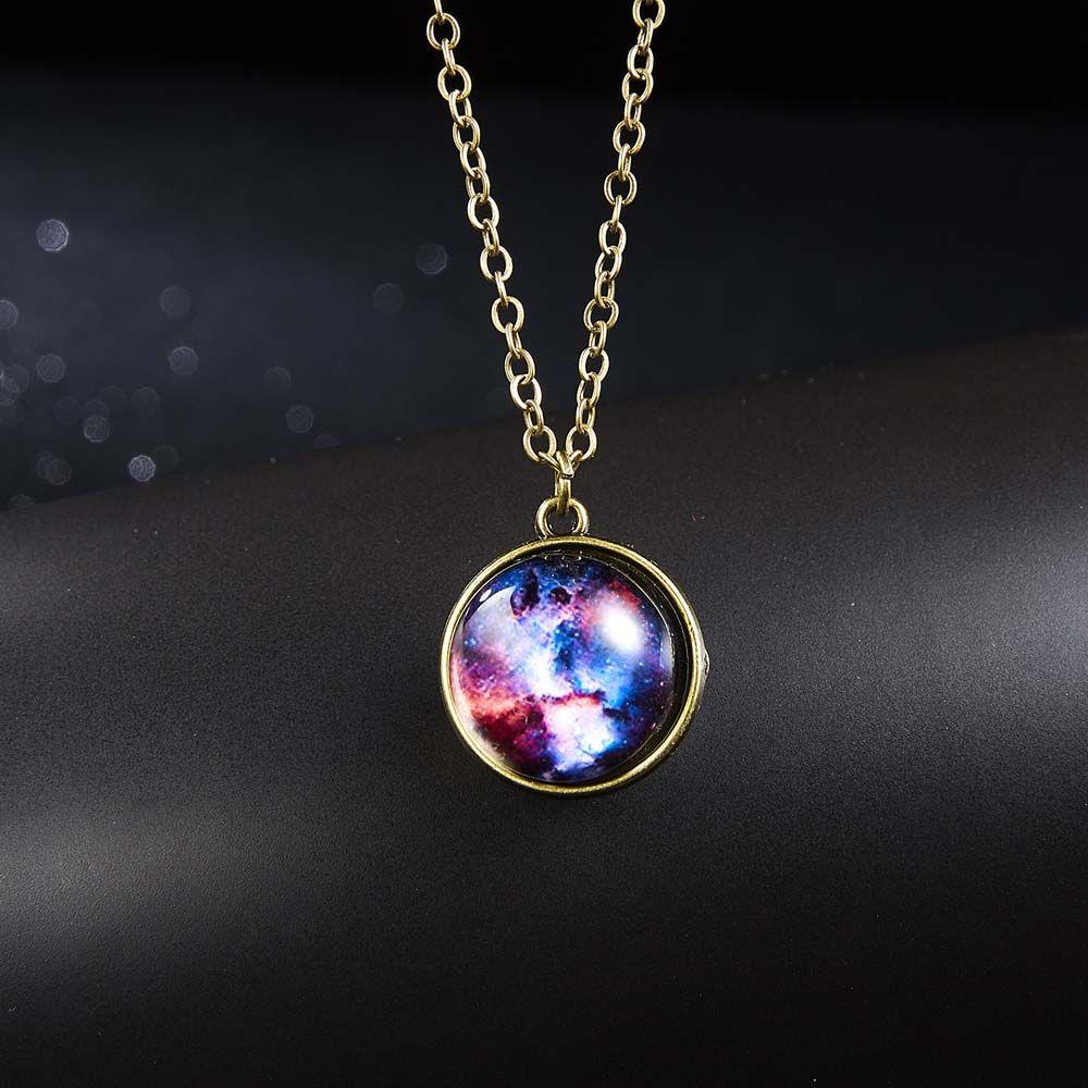 Planet Galaxy Zinc Zinc Alloy Double Side Universe Jewelry Double Side Pendant Clavicle Chain Necklaces