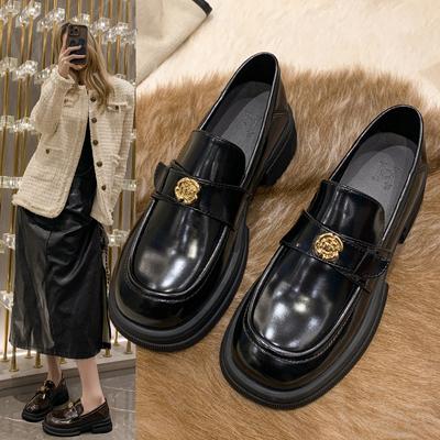 2025 новая женская обувь в британском стиле, лоферы с камелией, студенческие, на платформе с толстым каблуком, одинарные туфли с круглым носком, на одной педали