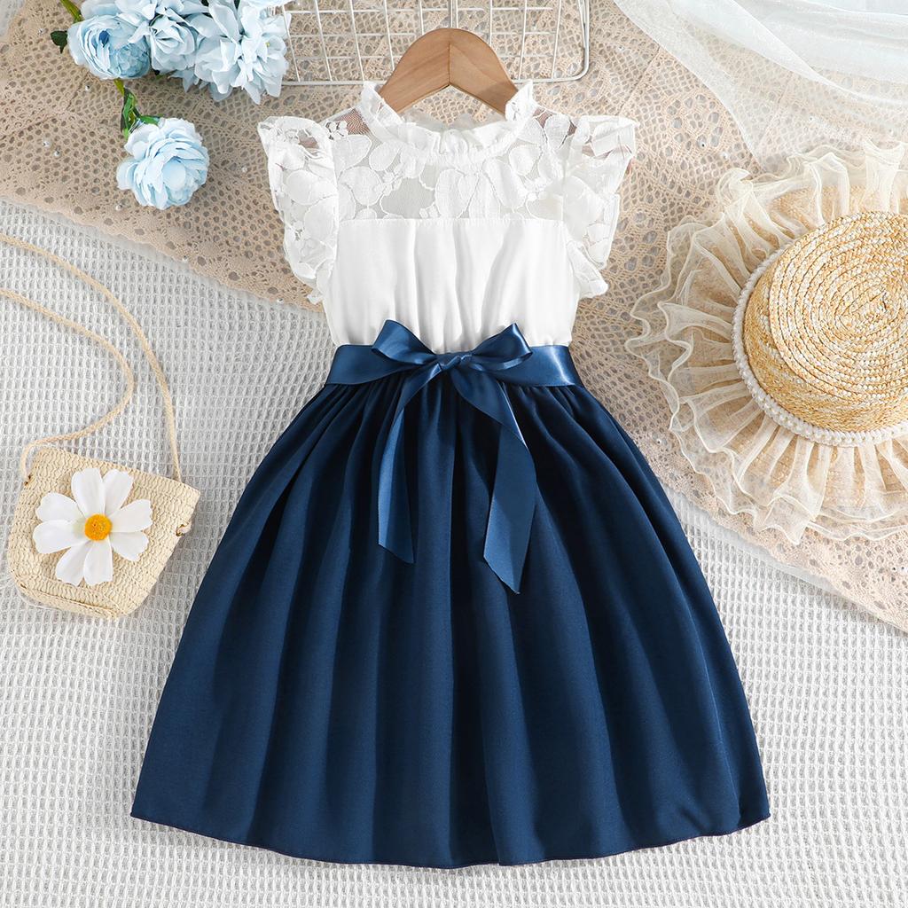 4-7 лет Детские летние платья для девочек Новое белое платье Однотонные платья в стиле пэчворк Платье принцессы