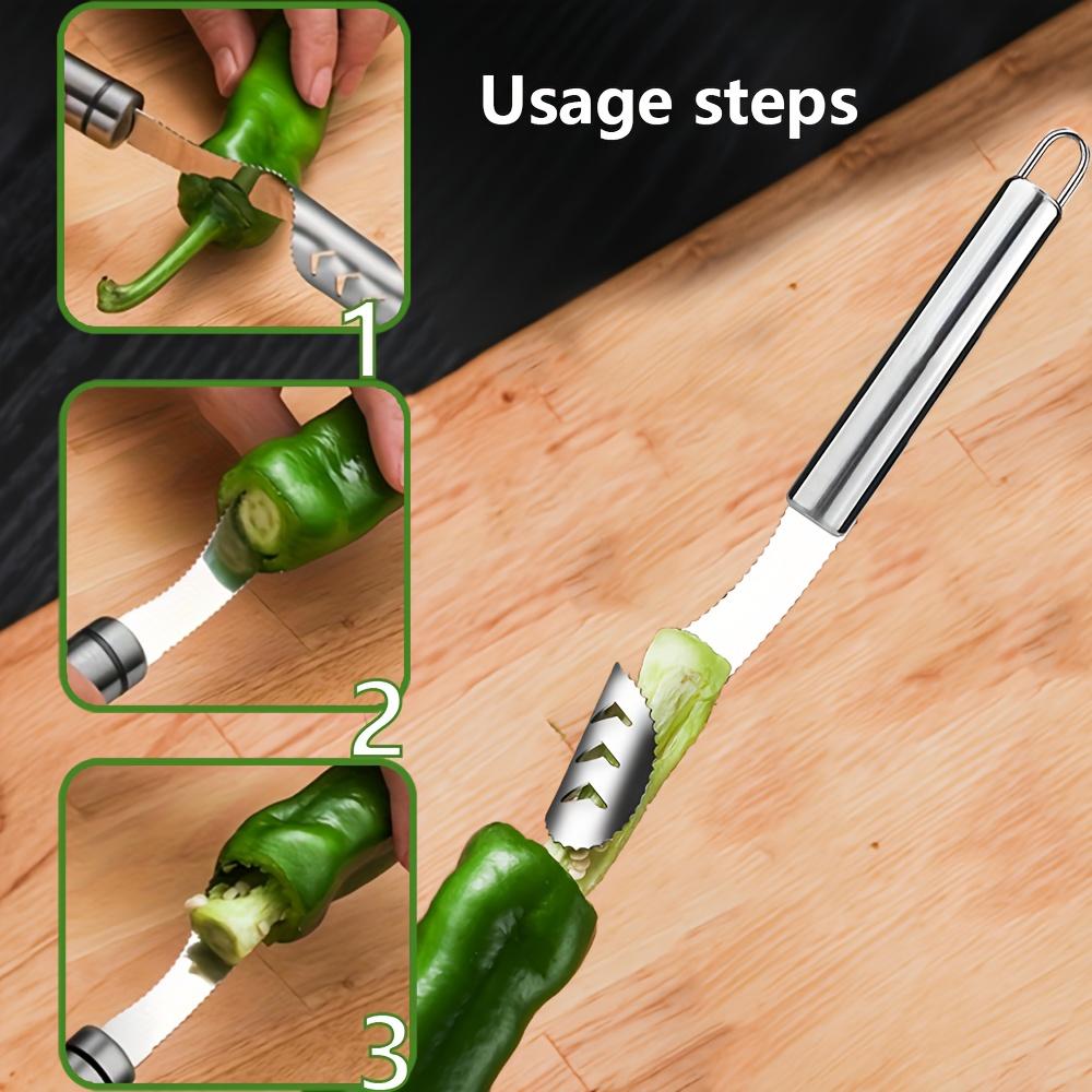2 шт. из нержавеющей стали, удалитель сердцевины фруктов, удалитель семян красного перца, удалитель сердцевины овощей и фруктов, кухонный гаджет, удобно для очистки и нарезки
