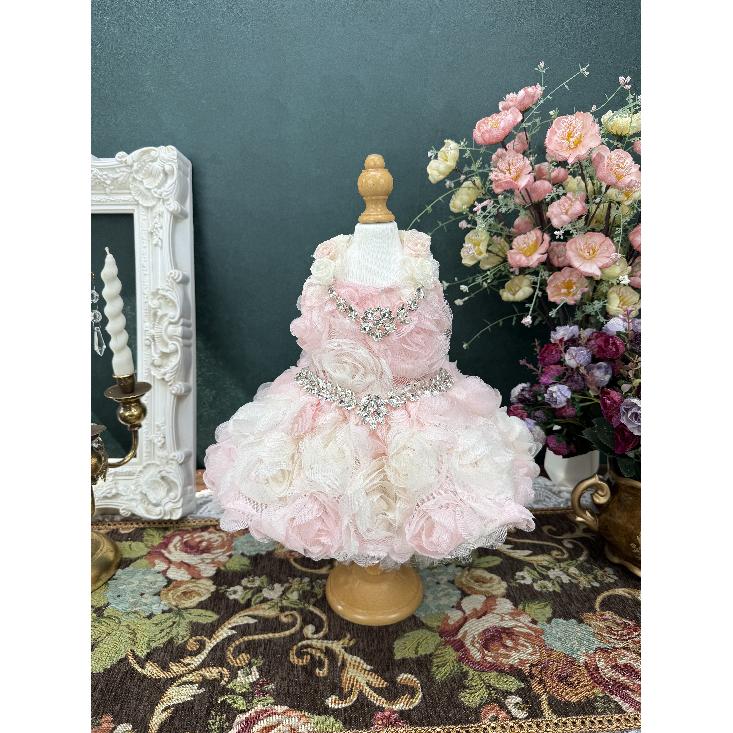 Luxury Handmade Puppy Dog Cats Clothing Korean Pink Lace Roseflower Wedding Princess Dress For Small Medium Dog Pet Clothes 2026