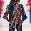 Womens Plus Size V Round Neck Mid Sleeve Front Button Blouse Casual Loose Daily Wear Top