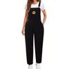 Ladies Summer Casual Embroidered Sunflower Corduroy Bib Pants