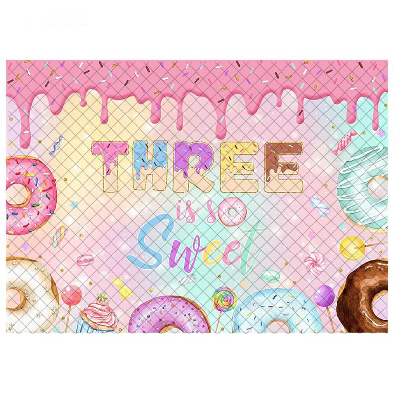 LS Photography Backdrop Custom Sweet 1st Birthday Donut Candy Lollipop Decor Kid Birthday Party Cake Smash Photo Backdrop Studio