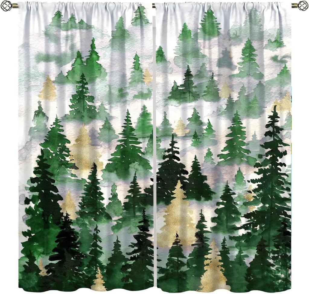 Country Forest Curtain Wild Animal Bear Deer fox Wolf Country Printed Curtain Semi-blackout Drape Bedroom Window Living Area Room Pair Of 2 Panels