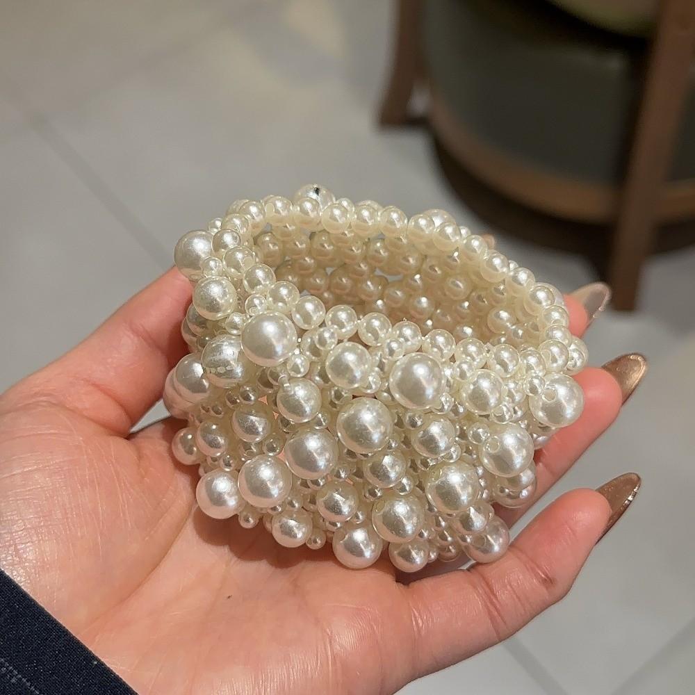 Эластичный женский браслет Белый широкий браслет Простой жемчужный браслет Вечеринка