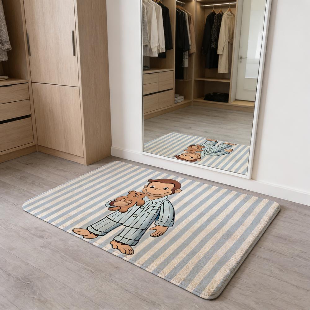 MONKEY CARTOON C-Curious GeorgeS Floor Mat Flannel Door Mat Non-Slip Absorbent Washable Indoor Home Rug