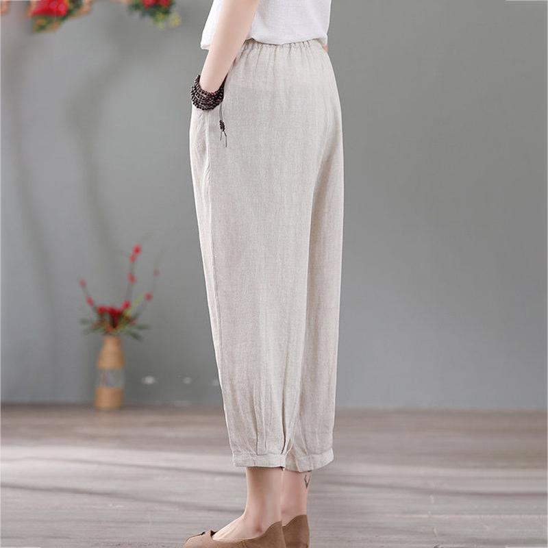 WTEMPO Укороченные брюки в стиле ретро больших размеров, свободные повседневные универсальные шаровары, тонкие женские брюки из хлопка и льна, шаровары