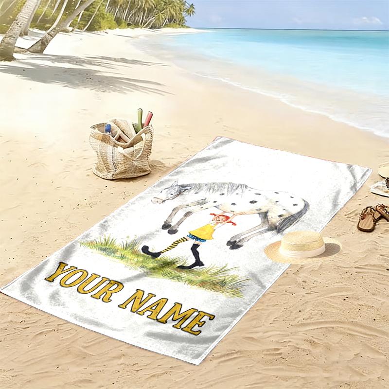 Custom Name Pippi Longstocking Print Beach Towel, Large Soft Quick Dry Towel for Beach Camping Swimming_xia