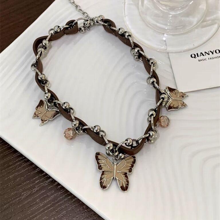 Ошейник-бабочка Maillard Heavy Industry, женское, элегантное, ретро, коричневое, кожаное, легкое, роскошное, нишевое ожерелье