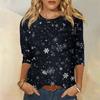 Women's Fashion Casual Round Neck 3/4 Sleeve Loose Christmas Printed T-Shirt Ladies Top