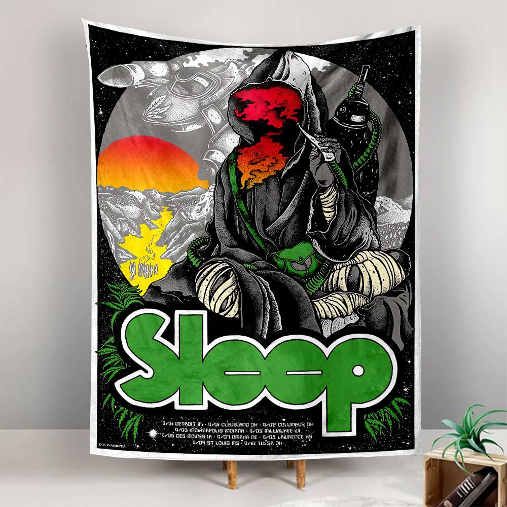 A hooded figure with a fiery face, machinery, and a sunset backdrop. Patterned tapestry for bedroom and living room home decor