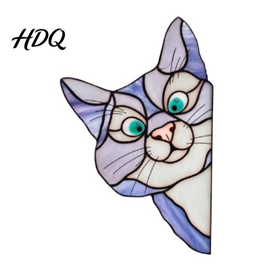 Ловящая солнечный свет наклейка с кошкой, статическая наклейка на окно в стиле витража, винтажная разноцветная наклейка с котенком, съемная, статическая, для двери, стены, автомобиля, УФ-стойкая
