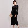 Elegant and fashionable slit design, new Chinese velvet red dress, women's spring and autumn retro buckle, slim fit and slimming effect
