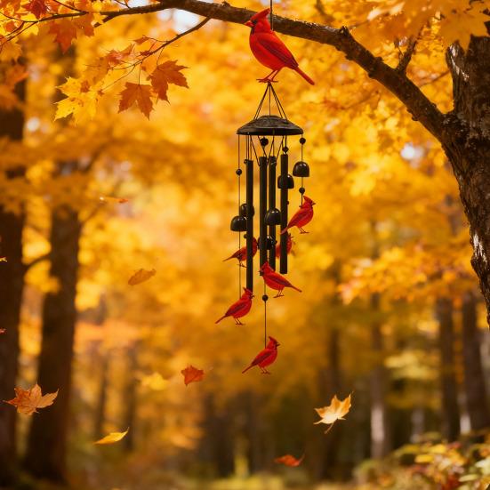 Red Bird Wind Chime with 4 Tubes Weather-resistant Vintage Indoor Outdoor Garden Yard Patio Hanging Metal Wind Bell Decoration