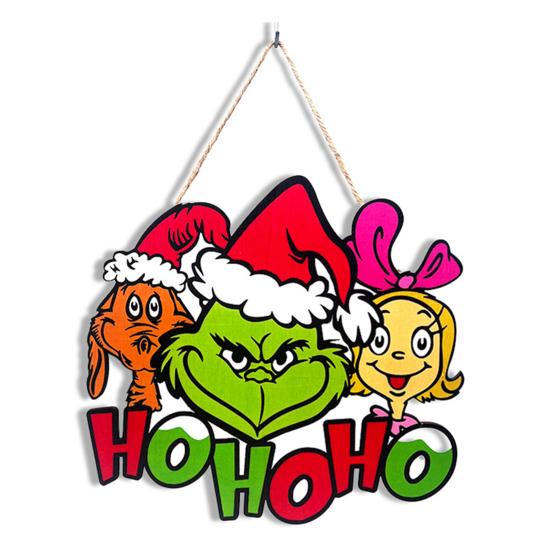 Christmas Hanging Sign Wooden Seasonal Door Wall Sign Santa Hat Green Elf Holiday Decor