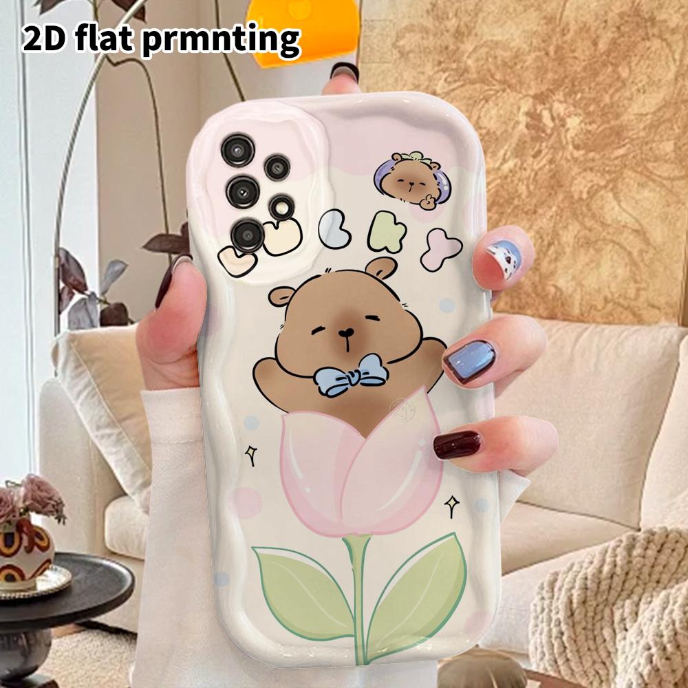 Phone Case: 2D Flat Samsung Galaxy A34 A35 M05 M06 S20 S22 S21 FE Plus 5G Protective Case, Couple Style, Tulip Capybara, Christmas and Halloween Gift
