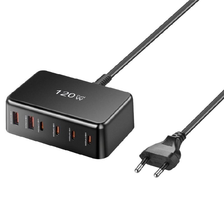 120 Вт Настольная зарядная станция 4 порта USB C 2 порта USB A Быстрое зарядное устройство PD120W Зарядный хаб для множества электронных устройств Корпус из АБС