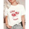 Women's Short-Sleeve T-Shirt with Retro Red "CIAO AMORE" Cocktail & Heart Print