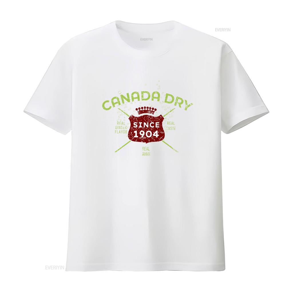 Canada Dry С 1904 года Натуральный имбирный вкус Футболка Ретро-дизайн с короной и пузырьками Удобный хлопок Винтажный Повседневный Мягкий