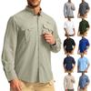Men's Color Casual Loose Button-Down Collar Faux Pocket Long-Sleeved Shirt