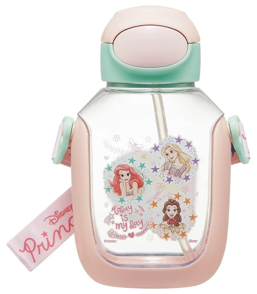 Skater Water Bottle with Disney Princess for Straw, 530ml, 23, One-Push Operation, Girls, PDSH6DX-A