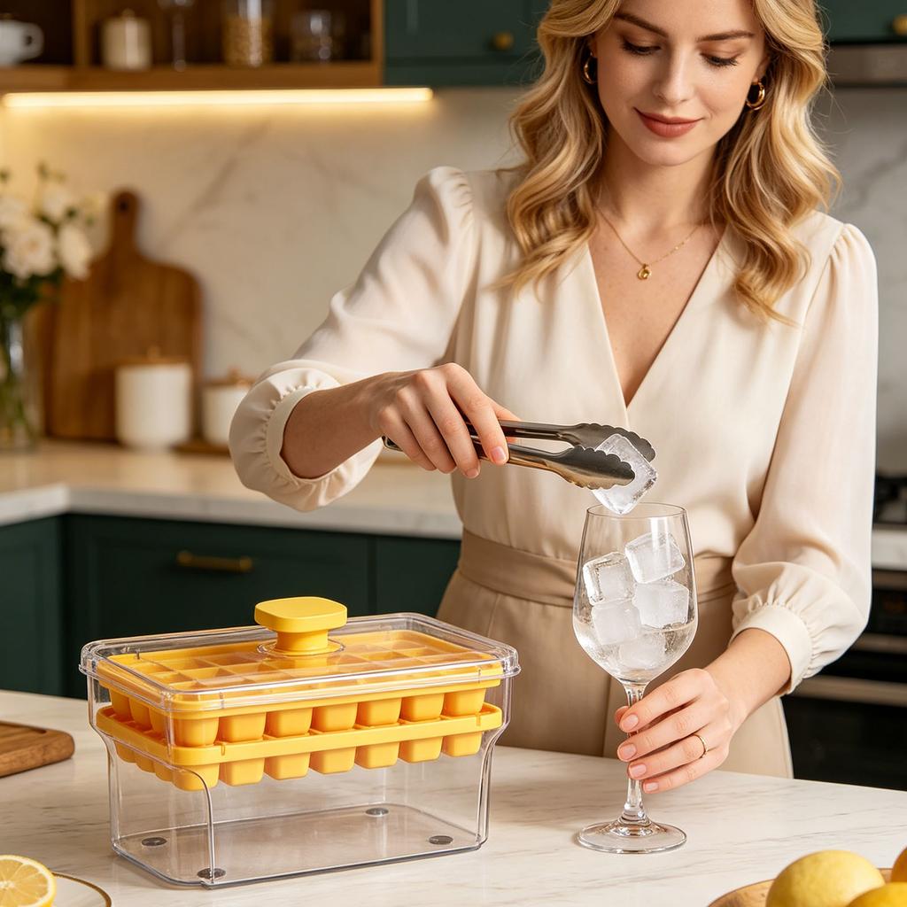 Easy Release Press Type Ice Cube Mould 48 Grids for Freezer Household Ice Storage Box with Lid and Bin Scoop Kitchen Accessories