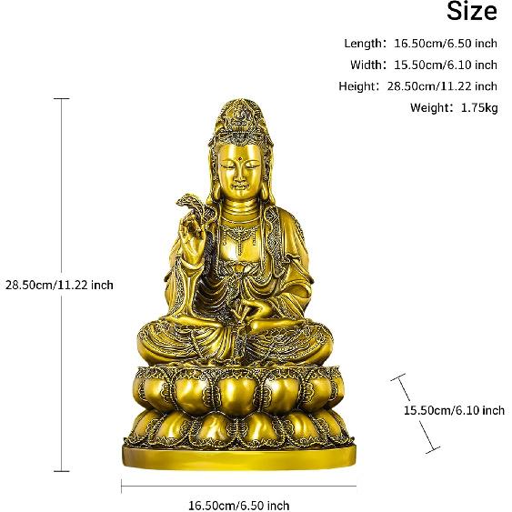 Aris & Juno Brass Guanyin Bodhisattva Feng Shui Statue – Symbol of Compassion, Peace & Wisdom, Figurine for Home Altar, Temple or Meditation Room,