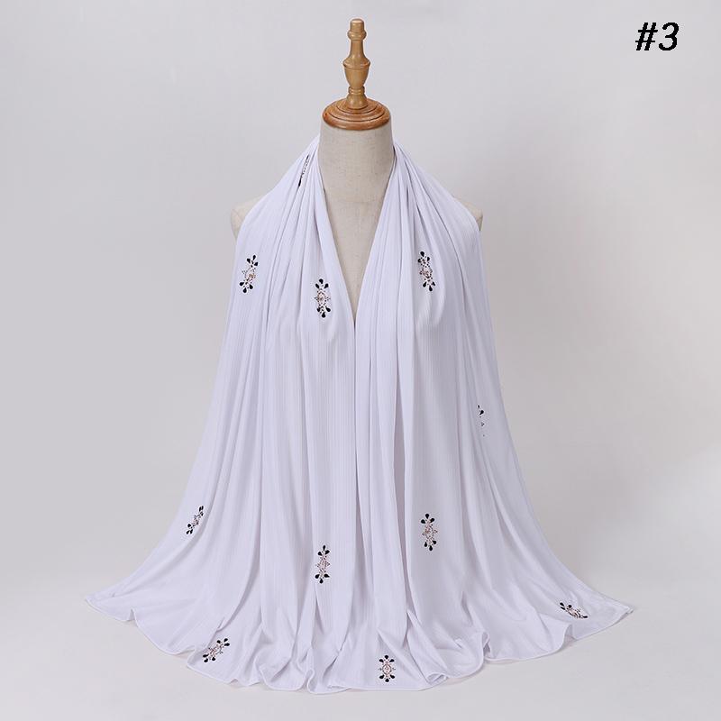 Модный фактурный трикотажный хиджаб Мусульманский однотонный шарф Креповый хиджаб со стразами Мягкие исламские шали Платки Повязка на голову для женщин