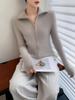 25 Премиальный женский кардиган из детского кашемира, свитер в рубчик с лацканами на двойной молнии, свободное шерстяное пальто для осени/зимы.