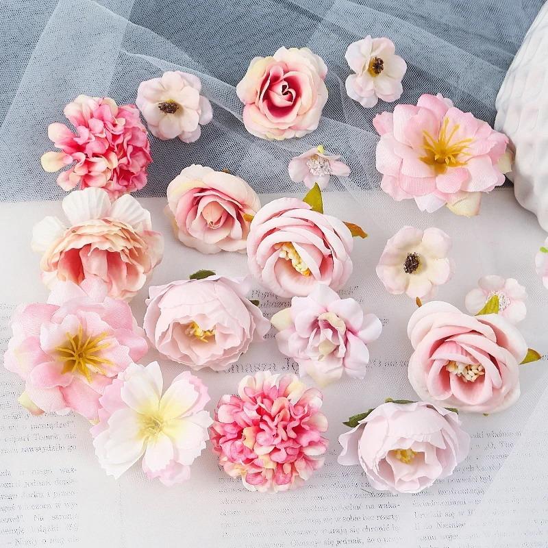 20 шт. Искусственные головки цветов Для домашнего декора Свадебные цветы Настенное украшение Аксессуары для волос своими руками Бутоньер Ручная работа Материал для поделок
