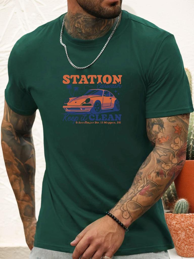 Short Sleeve TShirt Mens 100 Cotton Summer Round Neck White Carwash Station Graphic Print Casual Trendy Tee