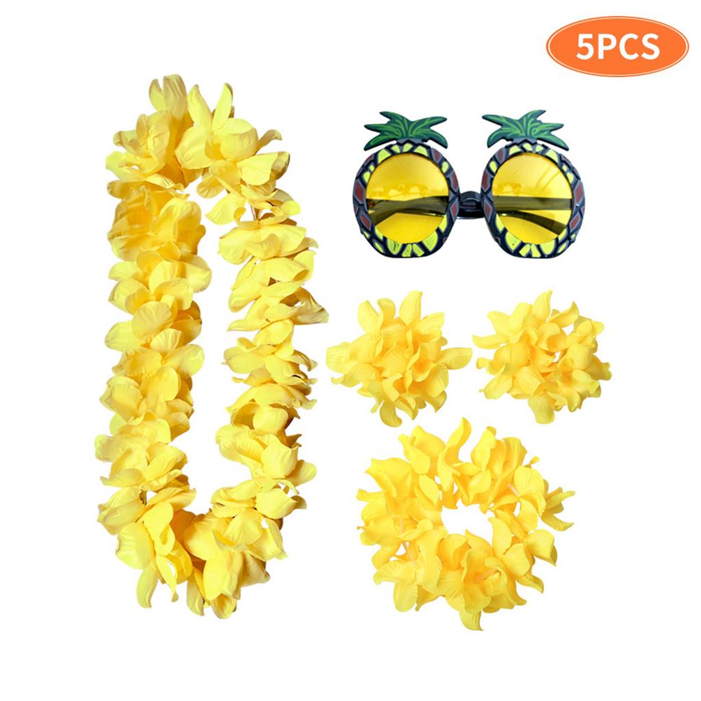 Hawaiian Flower Garland Set with Pineapple Glasses and Wristbands for Festival Party Costume Decoration Accessories