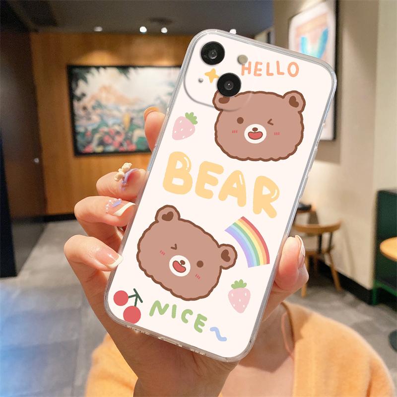 Милый прозрачный чехол для телефона BEAR для iPhone 15 14 13 12 Mini 11 Pro Max XS X XR 7 8 Plus, прозрачный противоударный силиконовый чехол