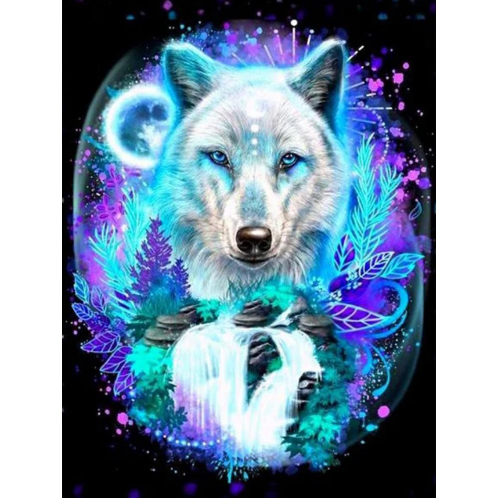 Алмазная картина, полная дрель, белый волк, цветок, животное, алмазная живопись, ручная работа, пейзаж, сделай сам, алмазная мозаика, картина, украшение дома