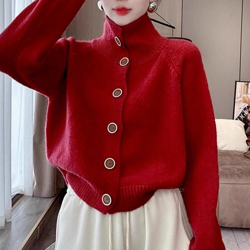Women's Pullover Sweater New Jacket High Neck Autumn and Winter Style Knitted Cardigan
