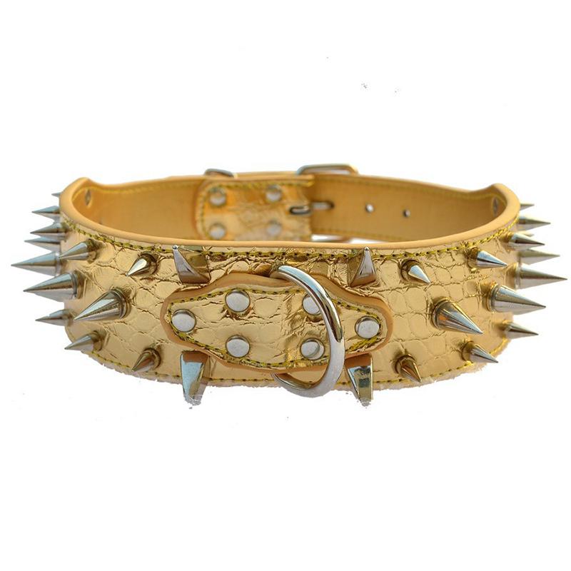 Регулируемый широкий ошейник для собак с заклепками из искусственной кожи, ошейники для средних и больших собак, прочная защита шеи, регулируемое ожерелье для домашних животных