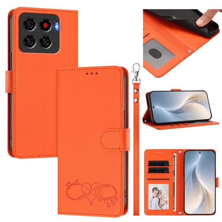 Happy Heart Pattern Magnetic Closure Vegan Leather Phone Case With Wrist Strap For ZTE Blade A56 4G