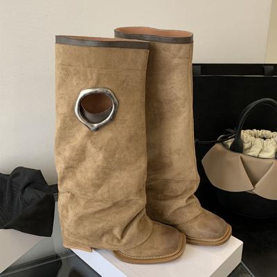 Модные прямые ретро женские ботинки с высокой посадкой, универсальные новые ботинки для длинных ног