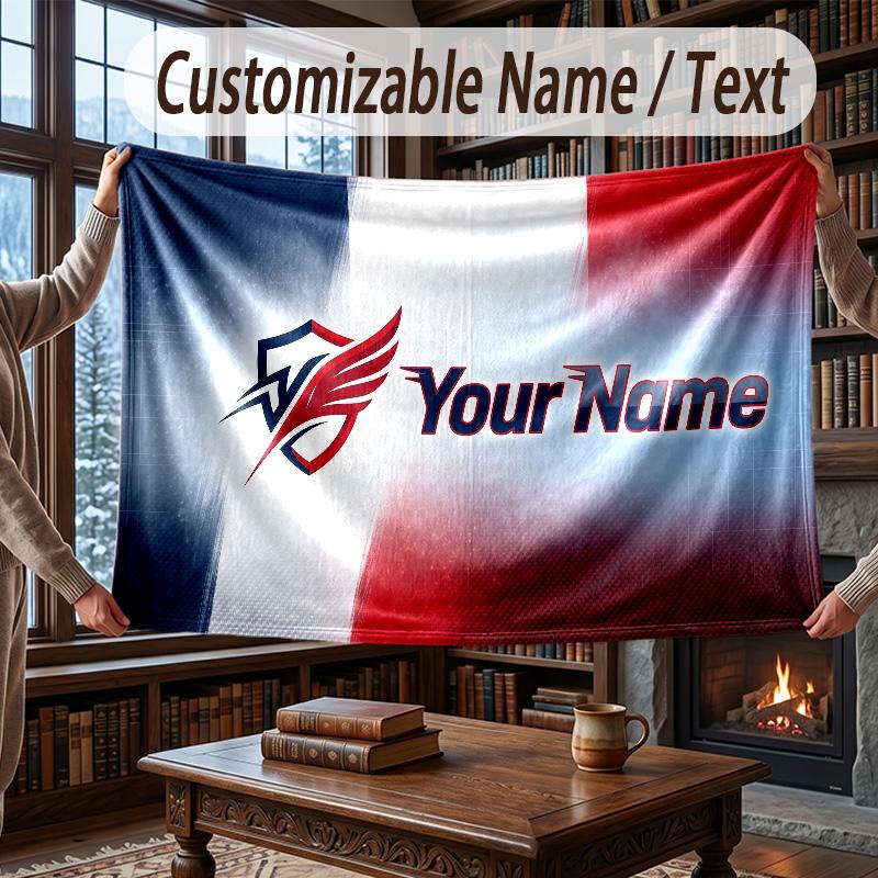 Custom Name Flannel Throw Blanket France national football team Pattern Warm Home Decoration