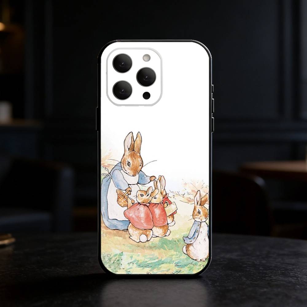 Милый чехол для телефона с Питером Кроликом Для iPhone 17,16,15,14,13,12,11 Plus,Pro Max,SE4Мягкий силиконовый черный чехол
