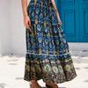 2025 Spring Summer Bohemian Ethnic Lace Trim Cotton Maxi Skirt, Vacation Style Long Skirt