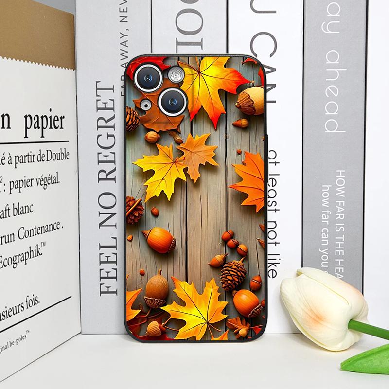 Винтажный чехол для телефона с рисунком кленовых листьев на осень для iPhone 17 16 12 11 14 Plus 13 15 Pro Max 12 13 Mini X XS XR Мягкая накладка Y2K