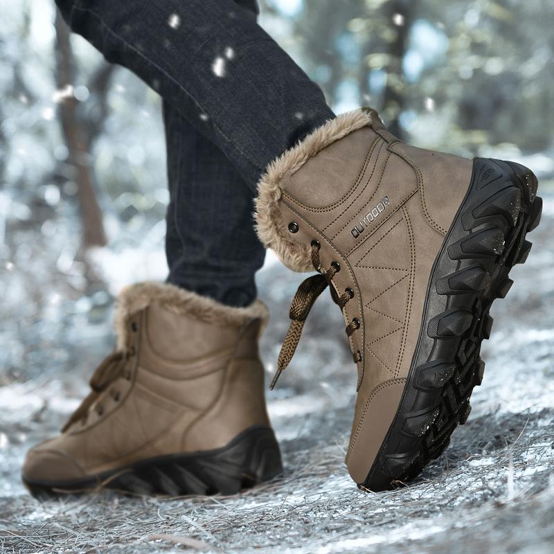 Зимние Снежные Ботинки Мужские Уличные Ботинки Высокие На шнуровке Противоскользящие Ботильоны Сохраняют Тепло Удобные Плюшевые Повседневные Ботинки Мужские