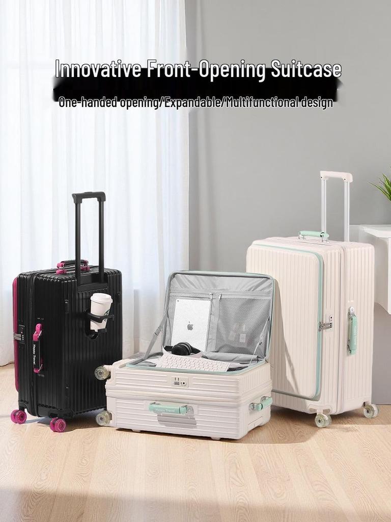Расширяемый чемодан с цветными блоками и прозрачными колесами – Большой, прочный и открывающийся сбоку ручной чемодан-тележка